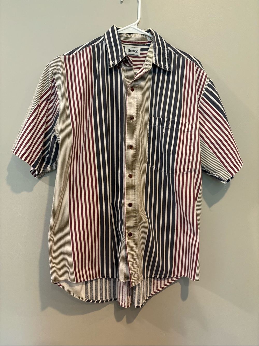 Short-Sleeve Striped Button-Up Shirt - Navy & Burgundy